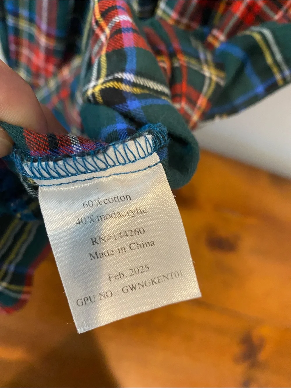Girls' Green and Red Plaid Long-Sleeve Nightgown with Smocked Yoke